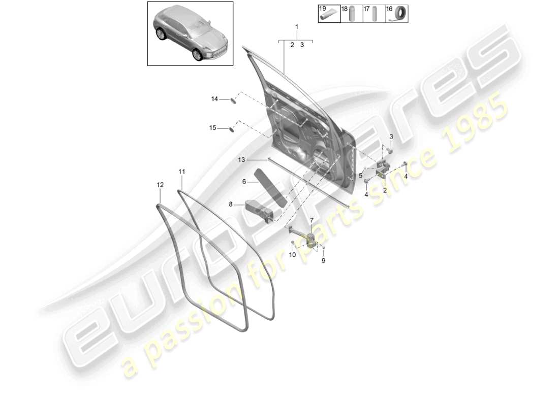 porsche 2021 (macan) schéma des pièces des accessoires de la coque de porte avant
