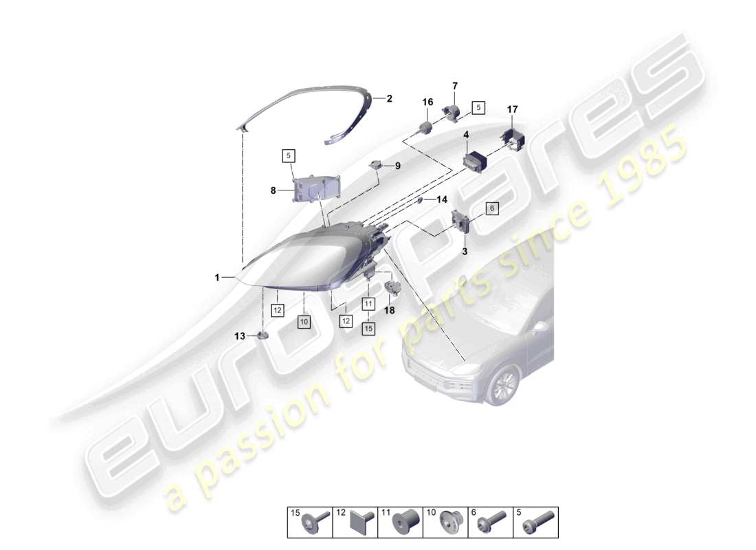 porsche 2023 (cayenne e3 pa) phare à led unité de commande élément de fixation schéma des pièces
