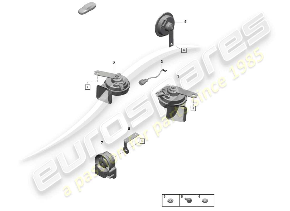 porsche 2021 (718 cayman gt4) diagramme des pièces du système d'alarme à klaxon fanfare signal