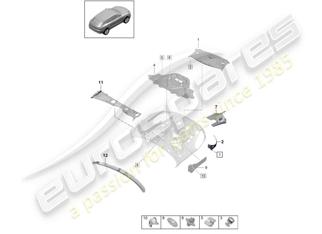 porsche 2021 (macan) amortissement pour compartiment moteur schéma des pièces
