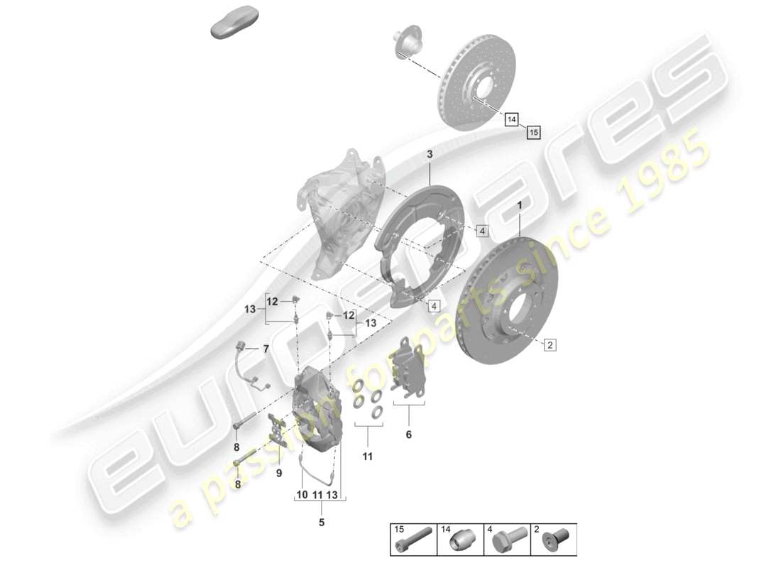 porsche 2022 (992-1 turbo / s) schéma des pièces de l'essieu arrière du frein à disque