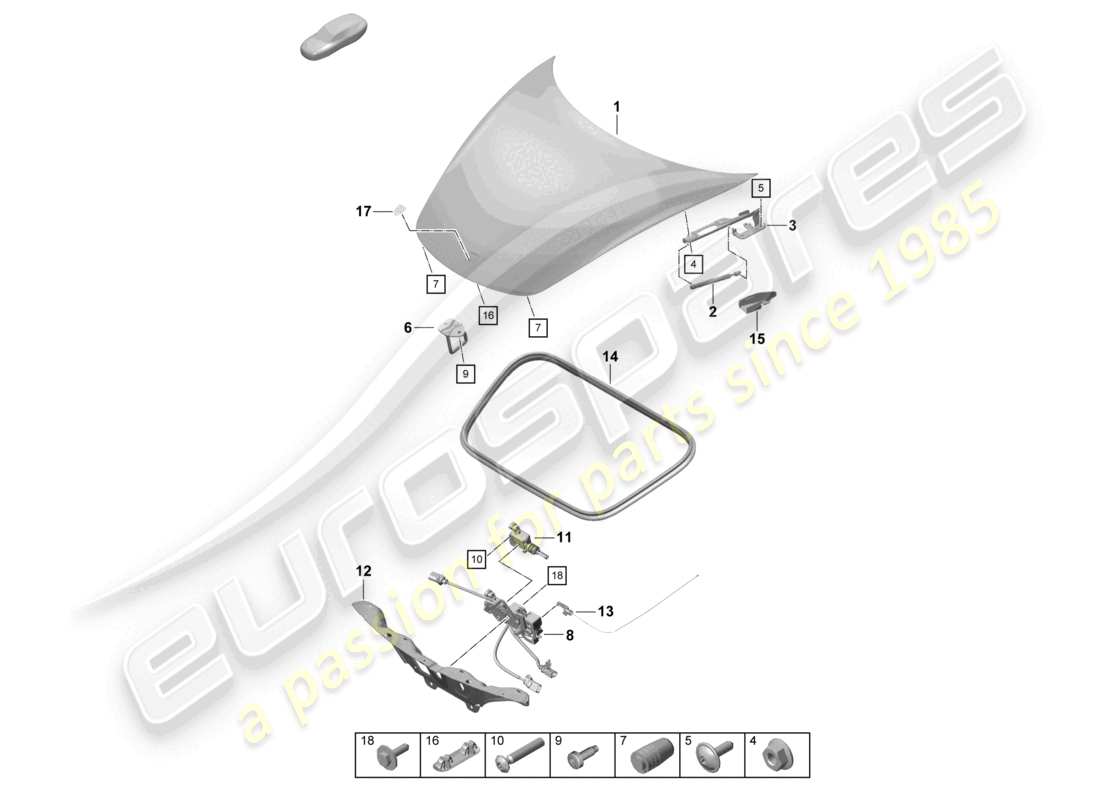 porsche 2021 (718 boxster spyder) diagramme des pièces de la face avant de la couverture