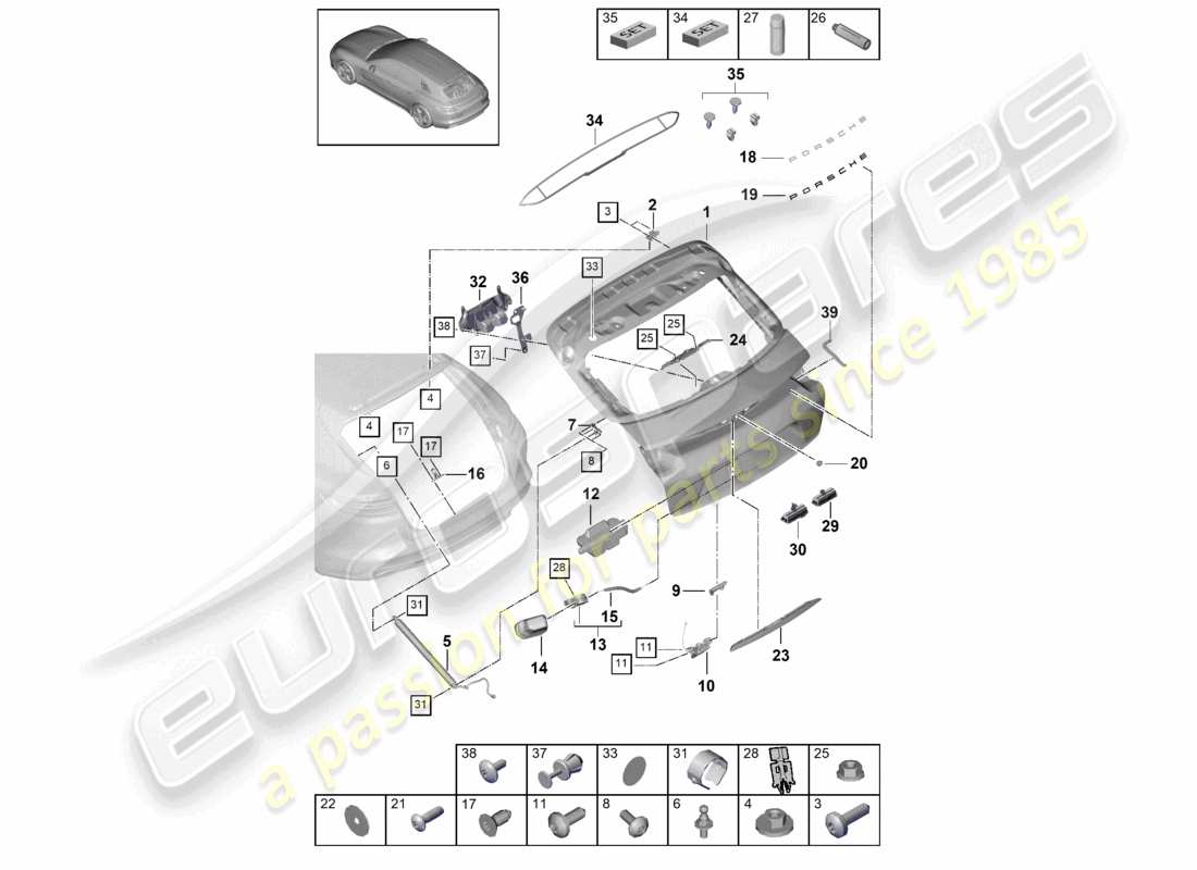 porsche 2021 (panamera 971-1) couvercle arrière schéma des pièces