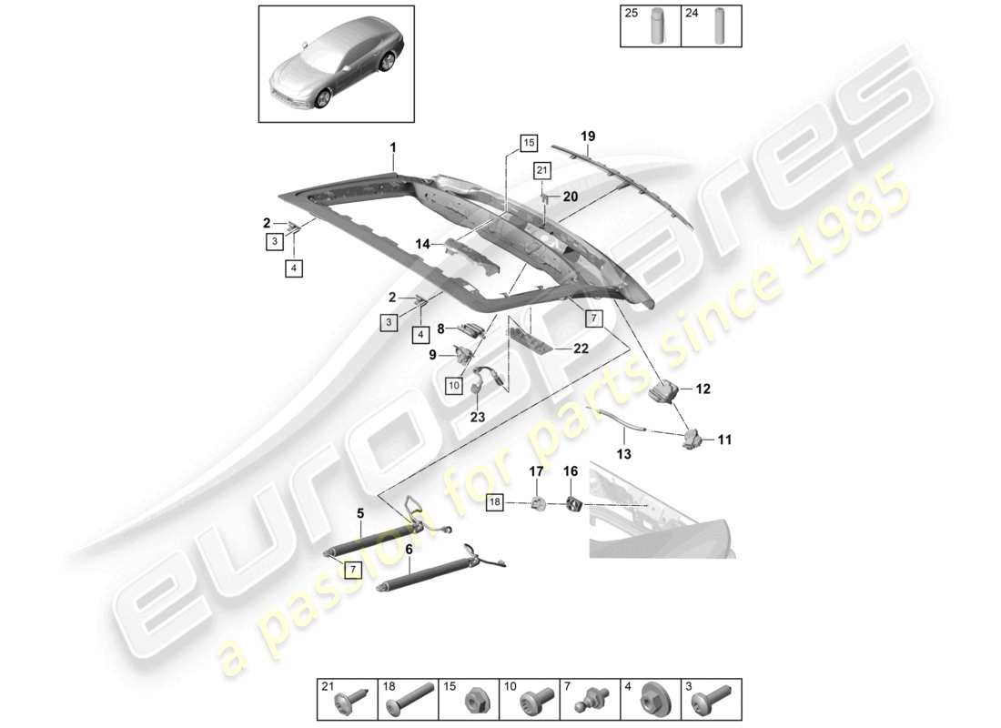 porsche 2021 (panamera 971-1) schéma des pièces du couvercle arrière