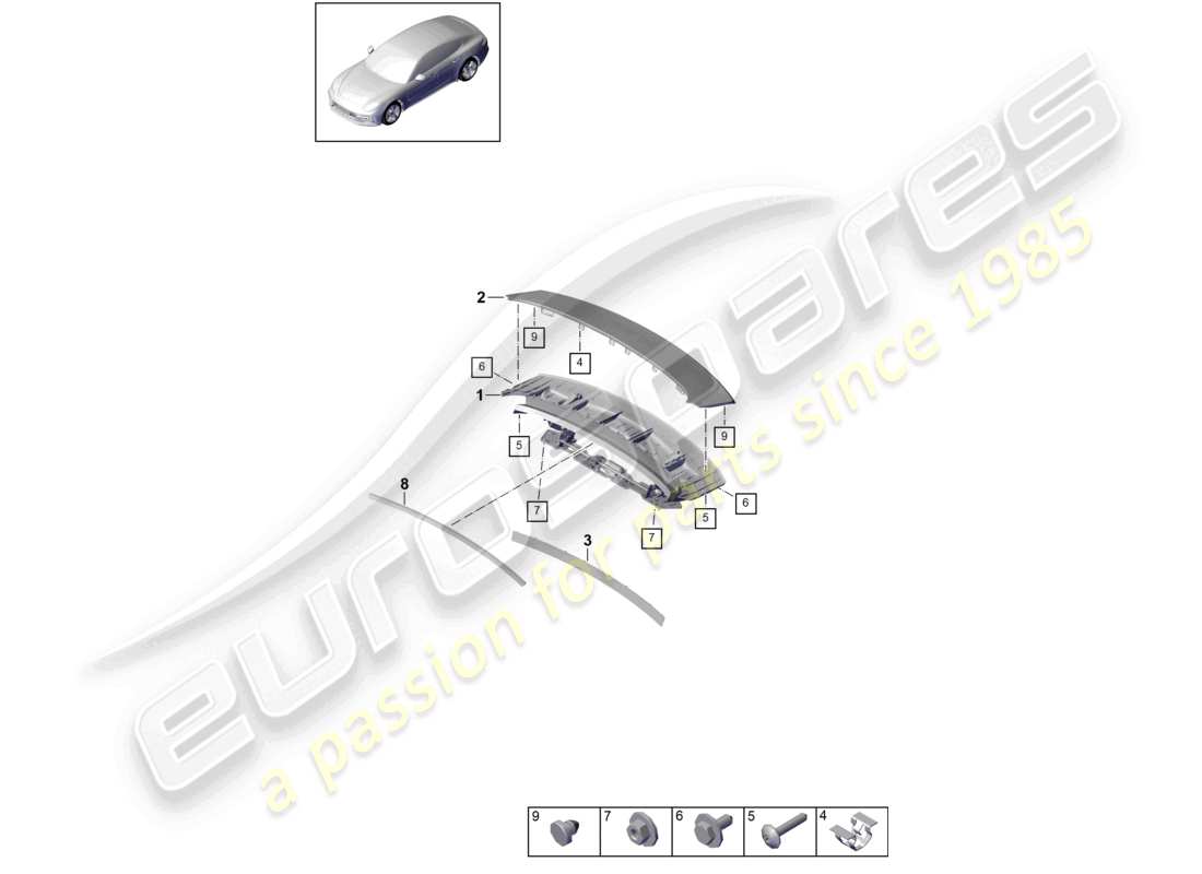 porsche 2021 (panamera 971-1) spoiler arrière schéma des pièces