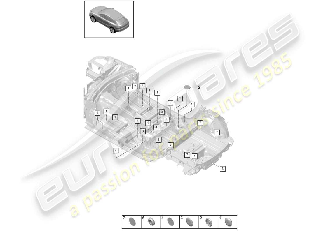 porsche 2021 (macan) schéma des pièces du soubassement intérieur des bouchons