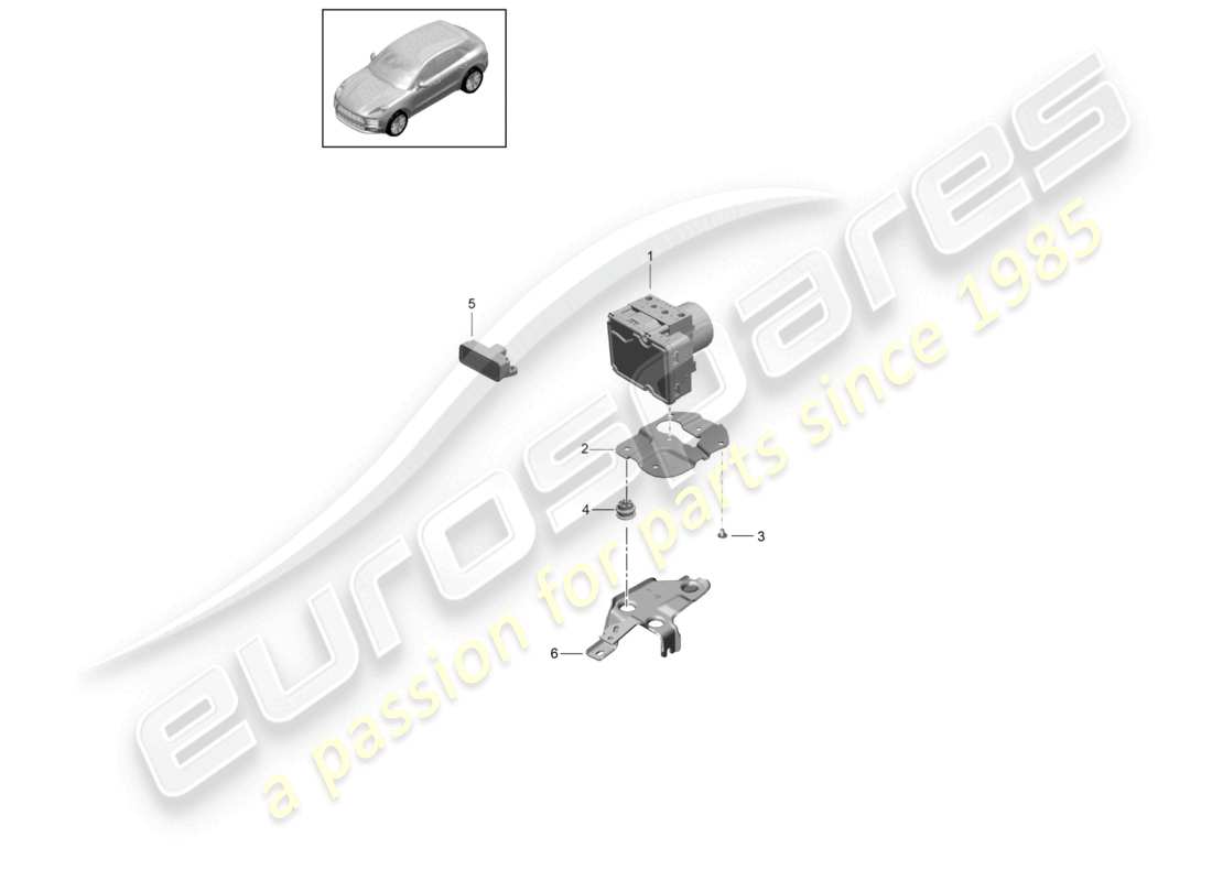 porsche 2021 (macan) schéma des pièces du bloc hydraulique du système de freinage antiblocage -abs-