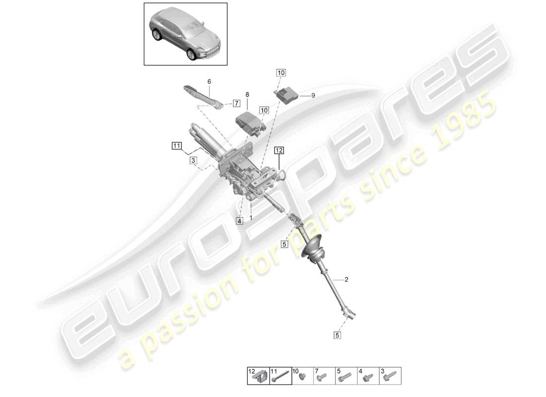 porsche 2021 (macan) colonne de direction arbre de direction intermédiaire schéma des pièces