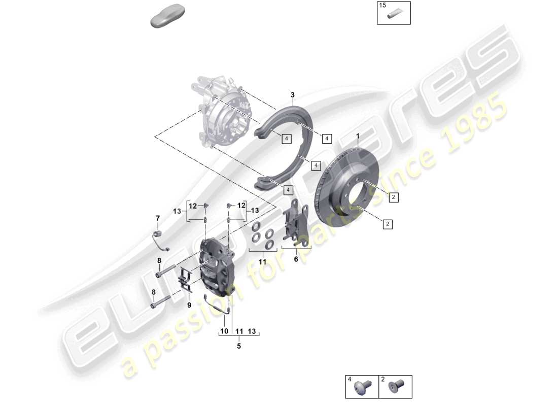 porsche 2025 (cayenne e3 pa) schéma des pièces de l'essieu arrière de base du frein à disque