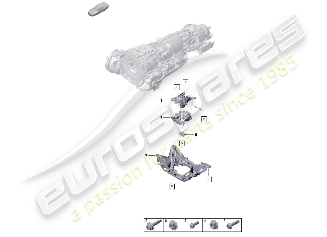 porsche 2025 (cayenne e3 pa) schéma des pièces du support de transmission de montage de boîte de vitesses