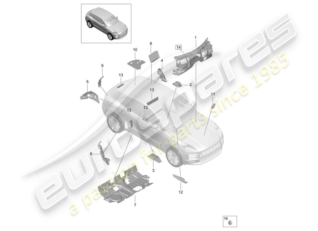 porsche 2021 (macan) schéma des pièces de l'absorpteur sonore