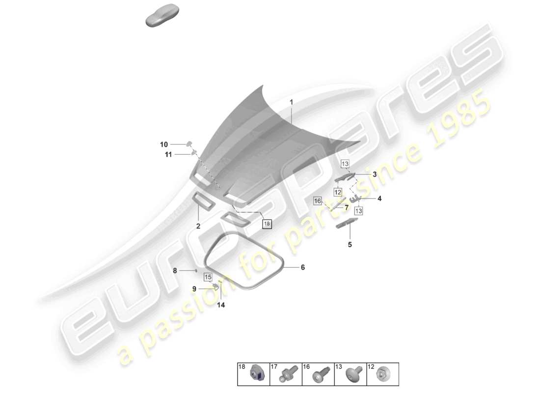porsche 2023 (992-1 gt3/rs/st) diagramme de pièce de capot