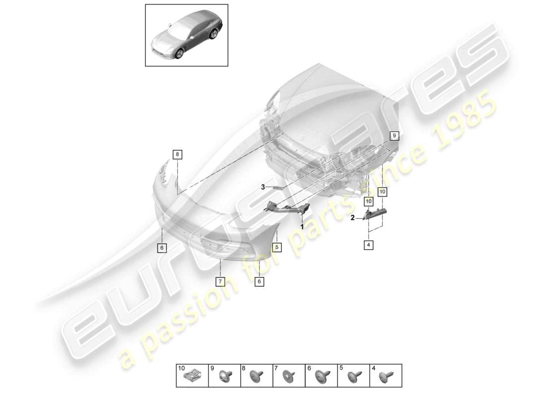 porsche 2021 (panamera 971-1) fixations pare-chocs avant schéma des pièces