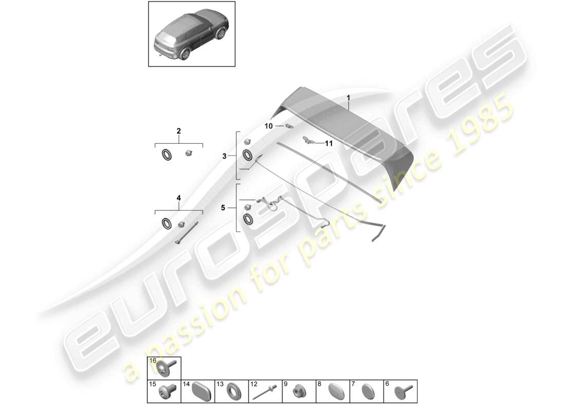 porsche 2024 (cayenne e3 9ya/9yb) spoiler arrière schéma des pièces