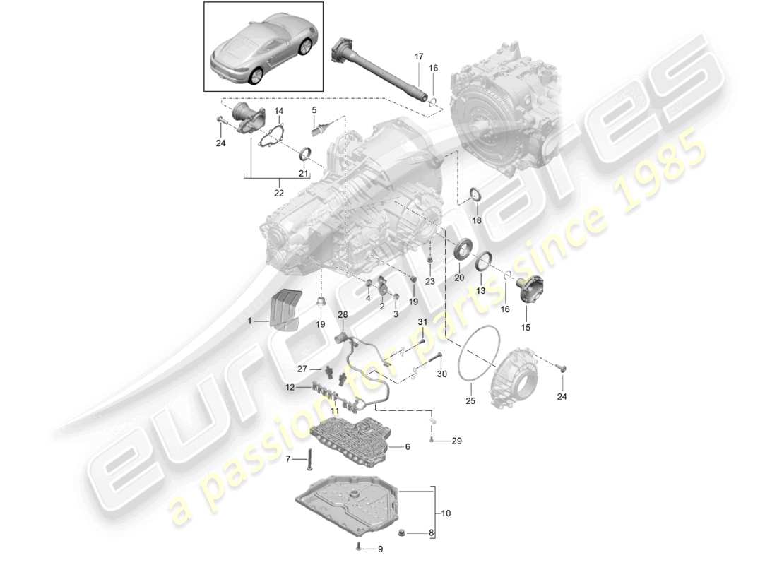 porsche 2024 (718 cayman) - pdk - pièces détachées de la boîte de vitesses schéma des pièces
