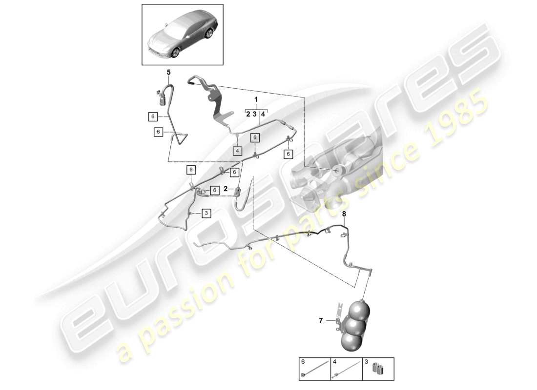 porsche 2021 (panamera 971-1) schéma des pièces du système d'échappement du système à vide