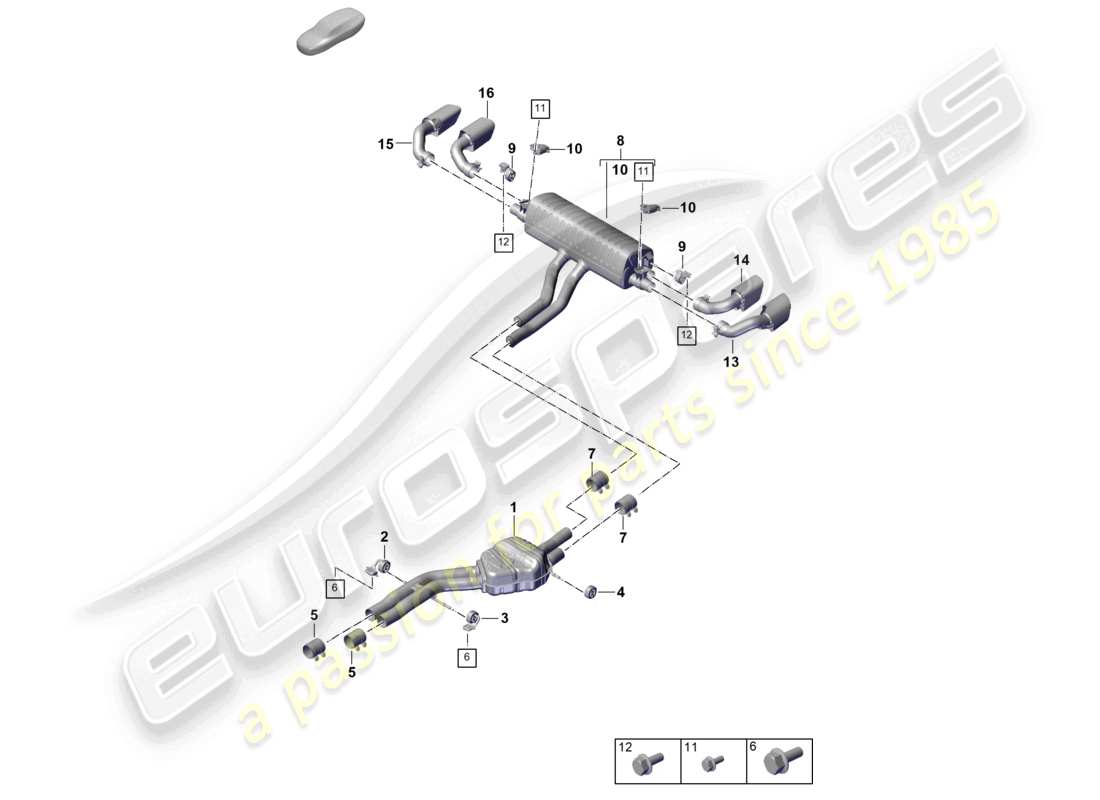 porsche 2023 (cayenne e3 pa) système d'échappement silencieux avant silencieux arrière tuyau d'échappement schéma des pièces