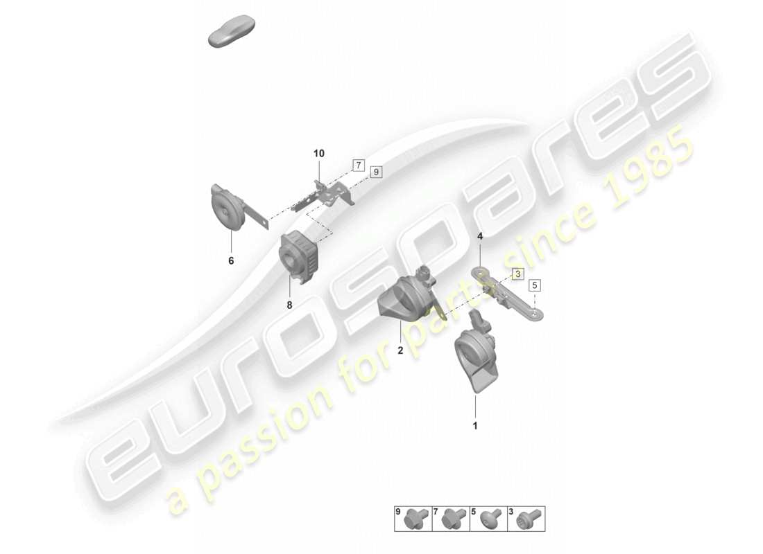 porsche 2023 (992-1 gt3/rs/st) diagramme des pièces du système d'alarme à klaxon fanfare signal
