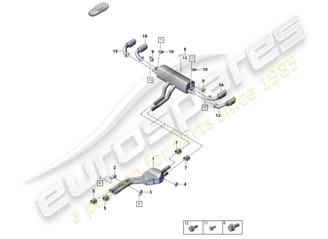 porsche 2024 (cayenne e3 pa) système d'échappement silencieux avant silencieux arrière tuyau d'échappement schéma des pièces