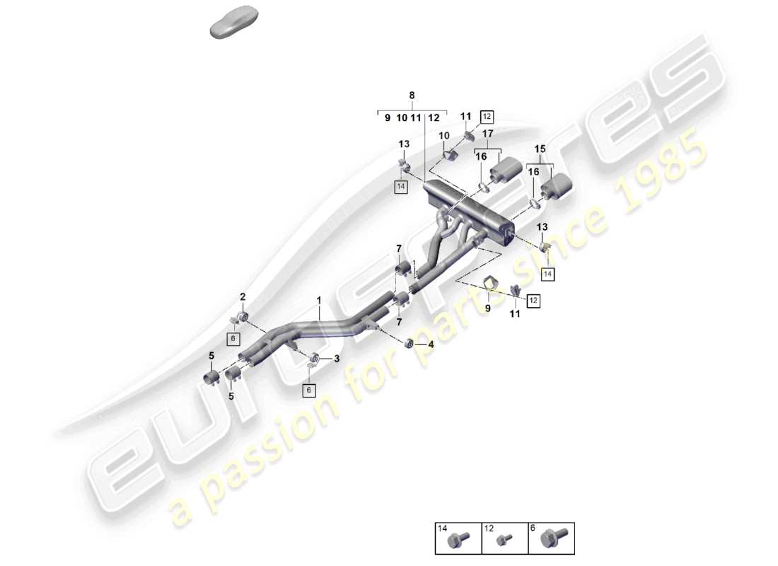 porsche 2026 (cayenne e3 pa) système d'échappement version sport titane silencieux avant silencieux arrière tuyau d'échappement diagramme des pièces