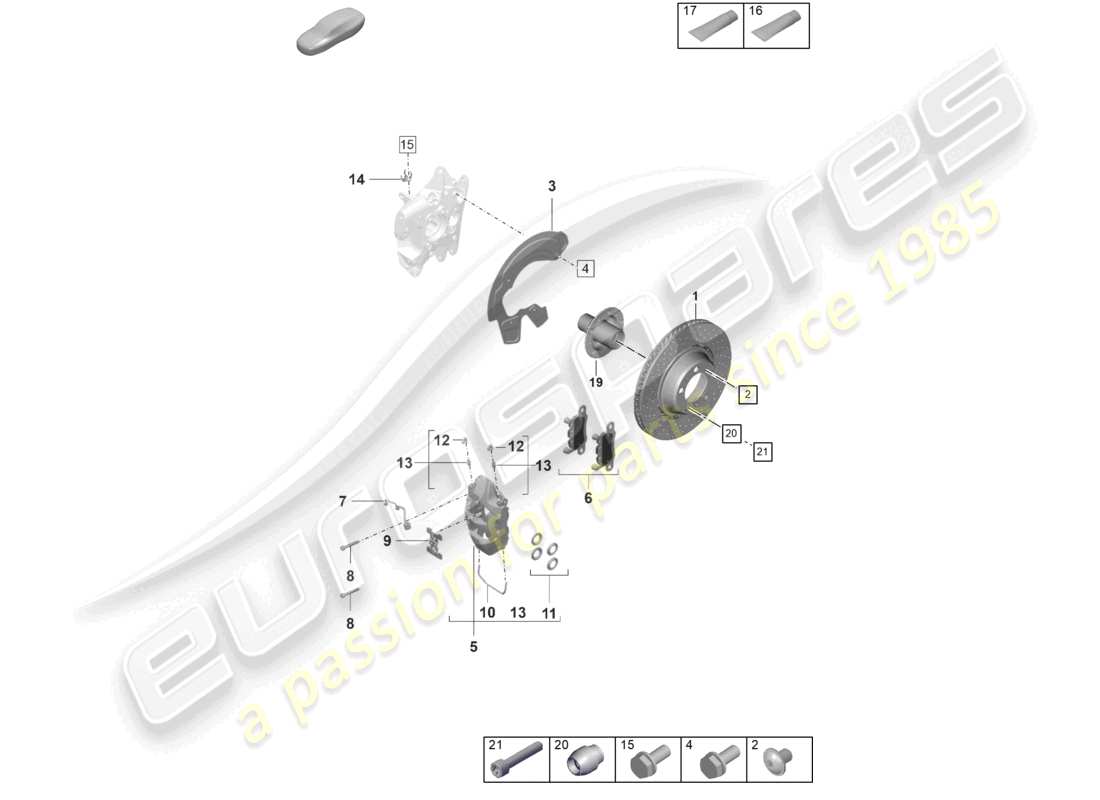 porsche 2023 (992-1 gt3/rs/st) schéma des pièces de l'essieu arrière du frein à disque pccb