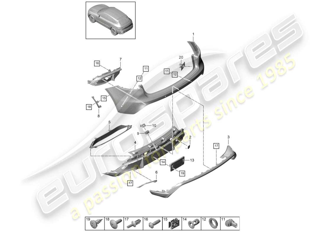 porsche 2021 (macan) pare-chocs arrière gts sport design pack schéma des pièces