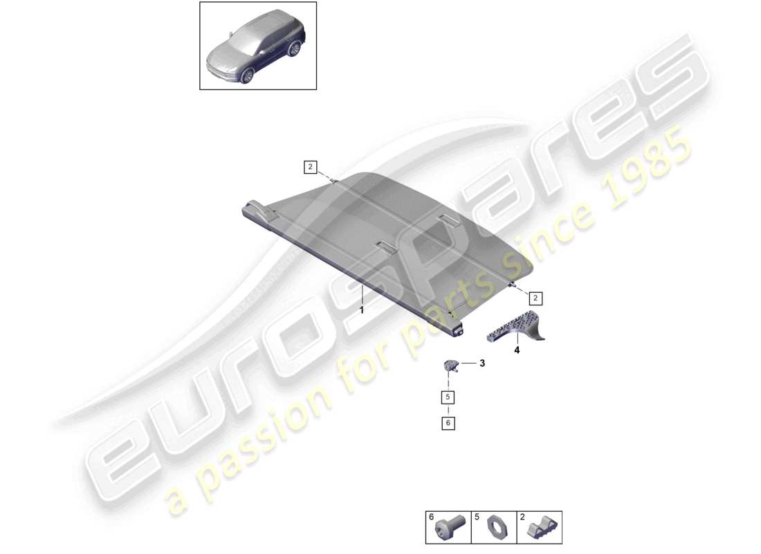 porsche 2021 (cayenne e3 9ya/9yb) schéma des pièces du plateau de couverture