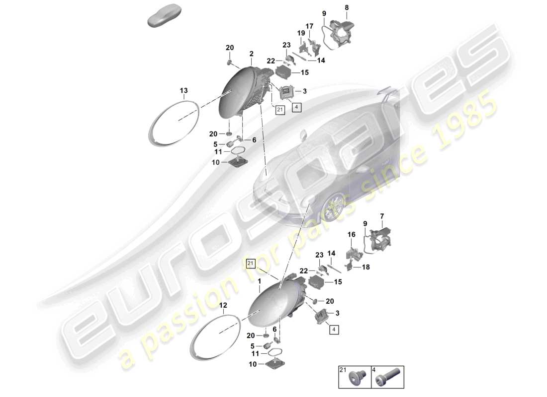 porsche 2026 (992-2 gt3) schéma des pièces des phares led