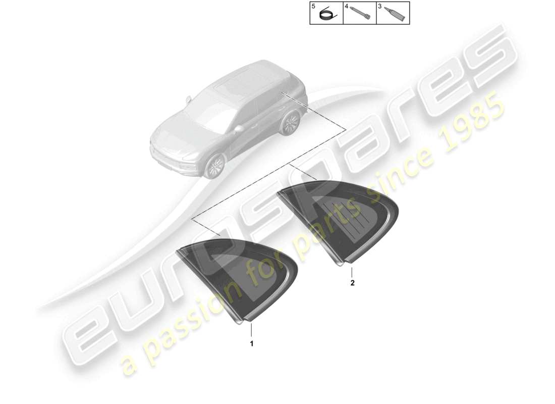 porsche 2024 (cayenne e3 9ya/9yb) schéma des pièces de la vitre latérale arrière