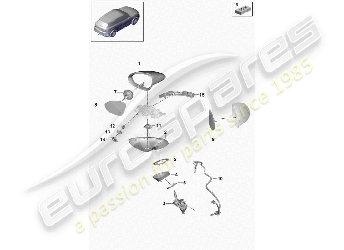 porsche 2024 (cayenne e3 9ya/9yb) rétroviseur intérieur rétroviseur extérieur accessoires schéma des pièces