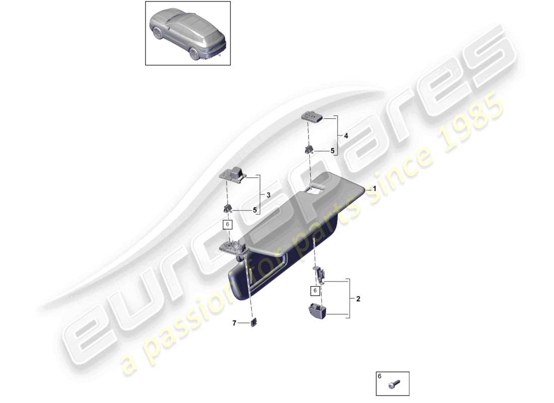 porsche 2022 (cayenne e3 9ya/9yb) diagramme des pièces des pare-soleil
