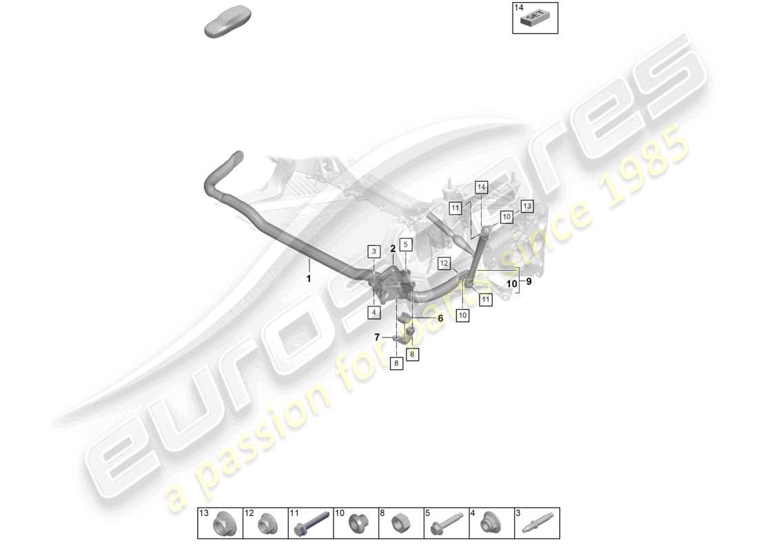 porsche 2022 (992-1 gt3/rs/st) barre anti-roulis bielle d'accouplement pack weissach schéma des pièces