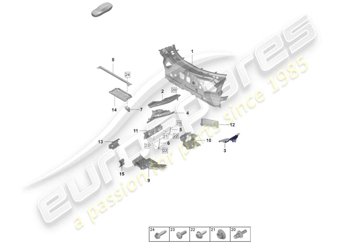 porsche 2022 (992-1 gt3/rs/st) pare-feu frontal pièces individuelles diagramme des pièces
