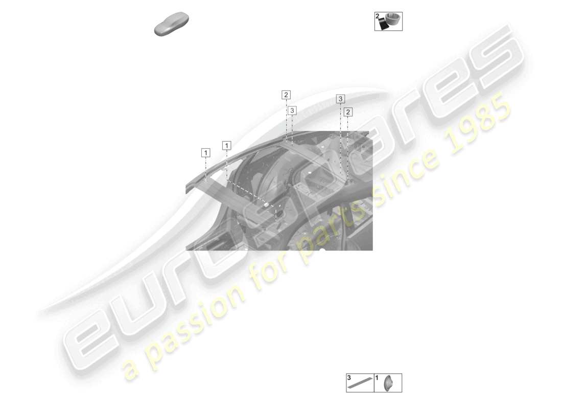 porsche 2022 (992-1 turbo / s) bouchons pour carrosserie carrosserie de voiture galerie de toit transversale schéma des pièces