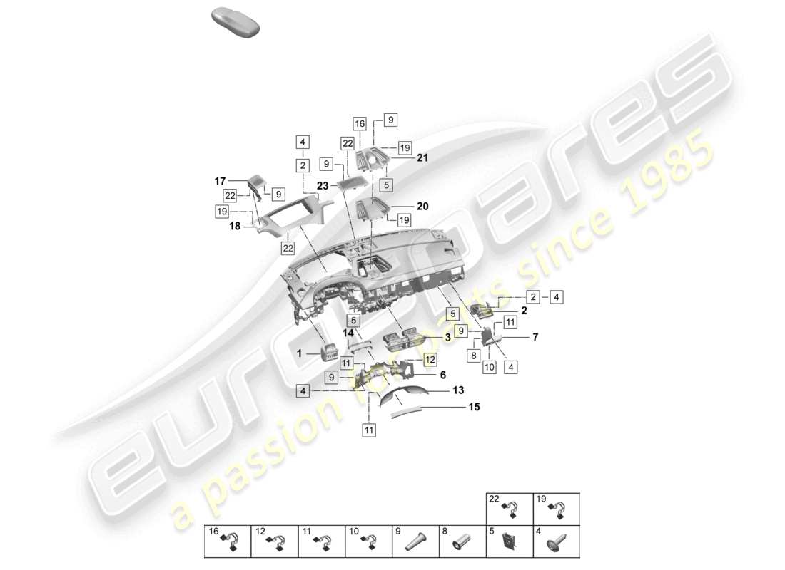 porsche 2025 (macan-e) accessoires garniture de tableau de bord partie supérieure schéma des pièces