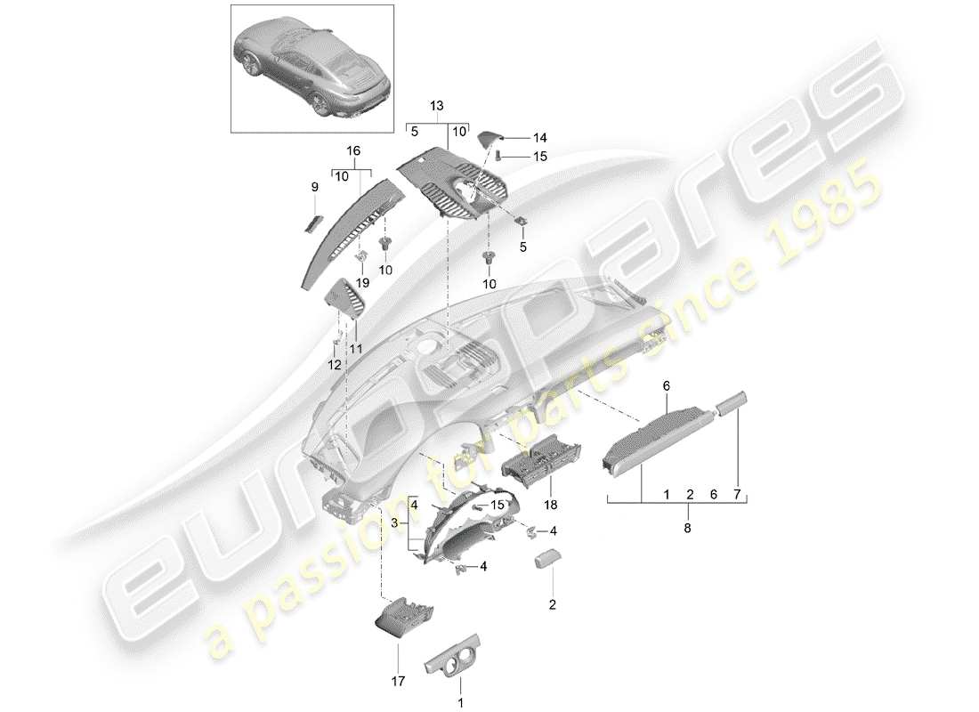 porsche 2018 (991-2 turbo) accessoires schéma des pièces