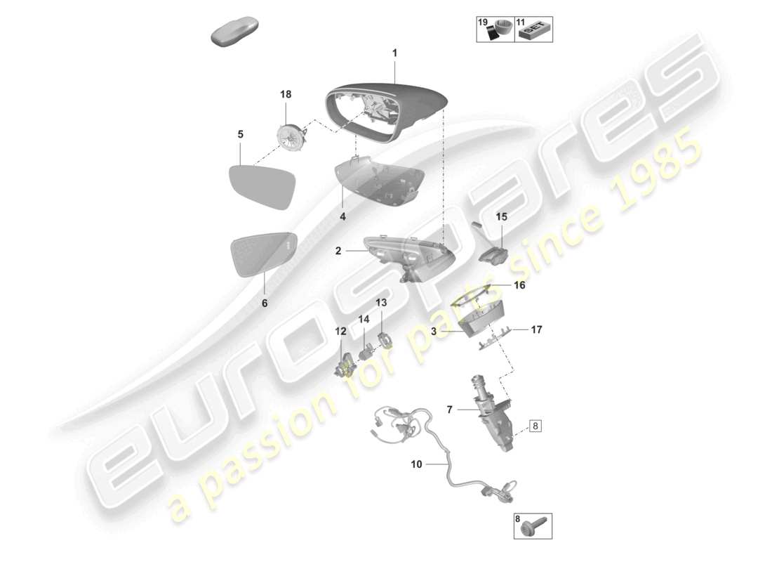 porsche 2020 (taycan 9j1-1) miroir extérieur schéma des pièces