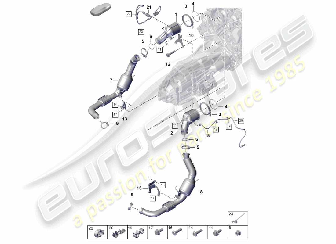 porsche 2025 (panamera 976) système d'échappement convertisseur catalytique sonde lambda schéma des pièces
