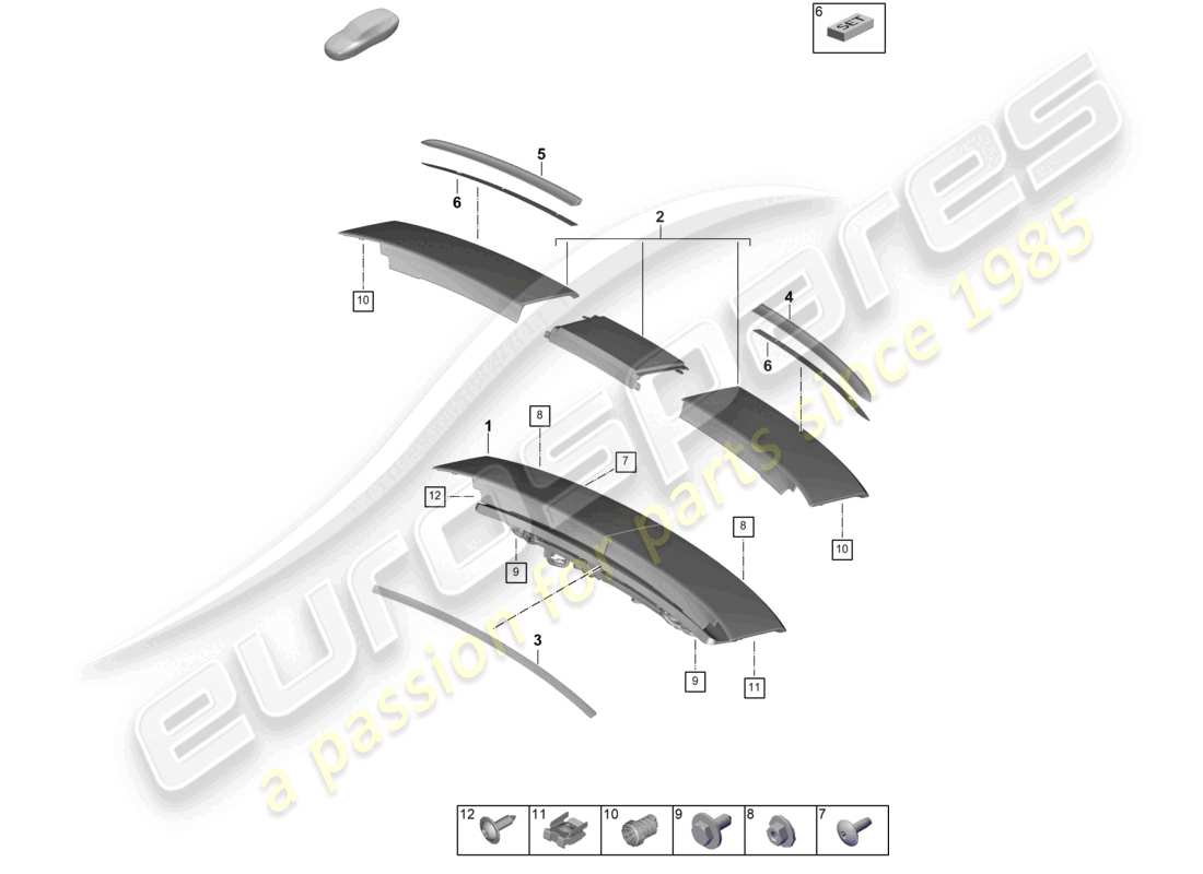 porsche 2026 (panamera 976) schéma des pièces du becquet arrière pdm 976.827