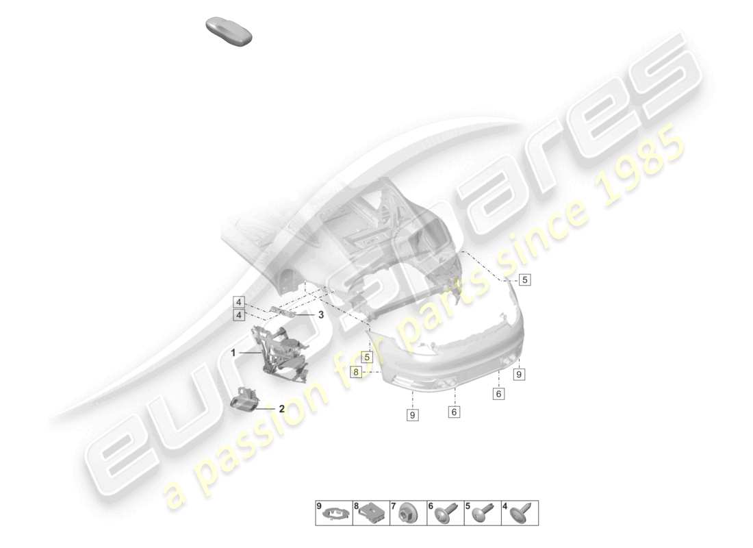 porsche 2022 (992-1) schéma des pièces du pack sport design des fixations du pare-chocs arrière
