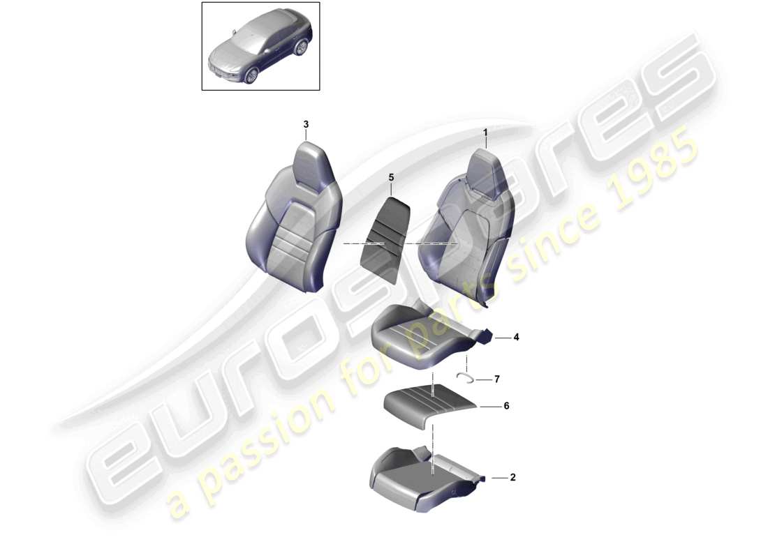 porsche 2024 (cayenne e3 9ya/9yb) pièce en mousse housse de siège siège sport schéma des pièces