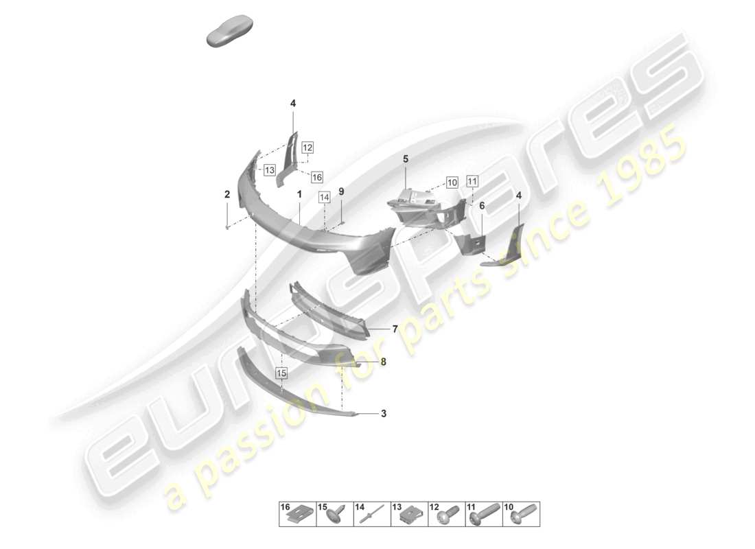 porsche 2022 (992-1 gt3/rs/st) schéma des pièces du pare-chocs avant gt3 rs