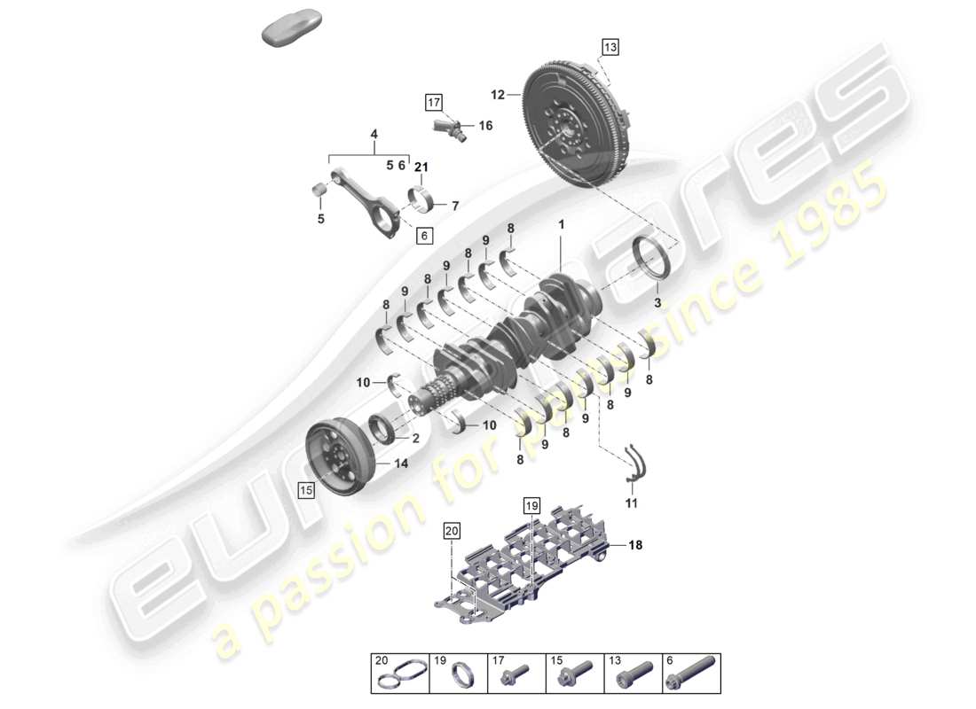 porsche 2022 (992-1 turbo / s) diagramme des pièces du volant moteur de la bielle du vilebrequin
