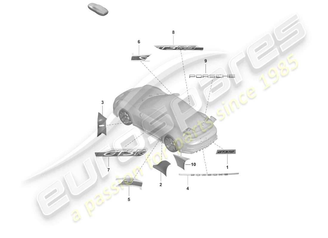 porsche 2023 (992-1 gt3/rs/st) inscriptions/lettrage diagramme des pièces