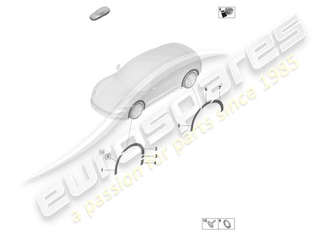porsche 2023 (taycan 9j1-1) garniture de protection de passage de roue schéma des pièces