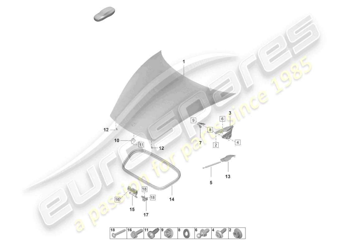 porsche 2023 (taycan 9j1-1) diagramme des pièces de la face avant de la couverture