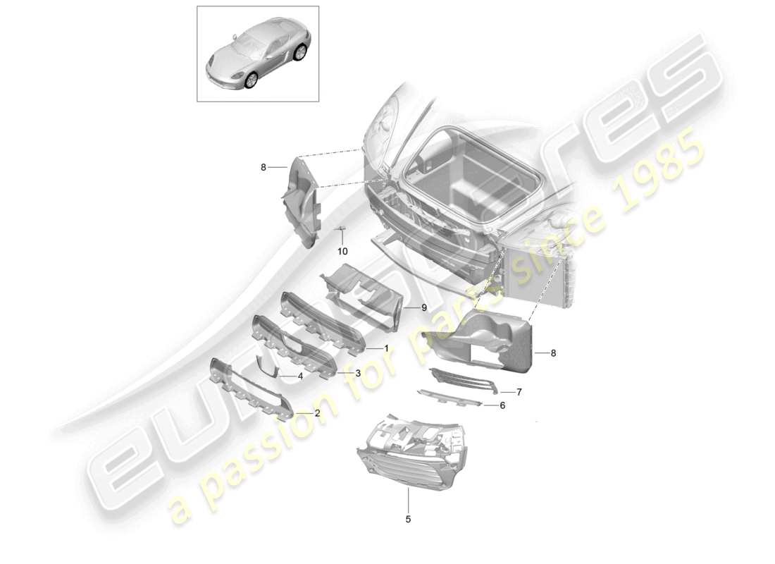 porsche 2025 (718 cayman) schéma des pièces du guide d'air du pare-chocs avant