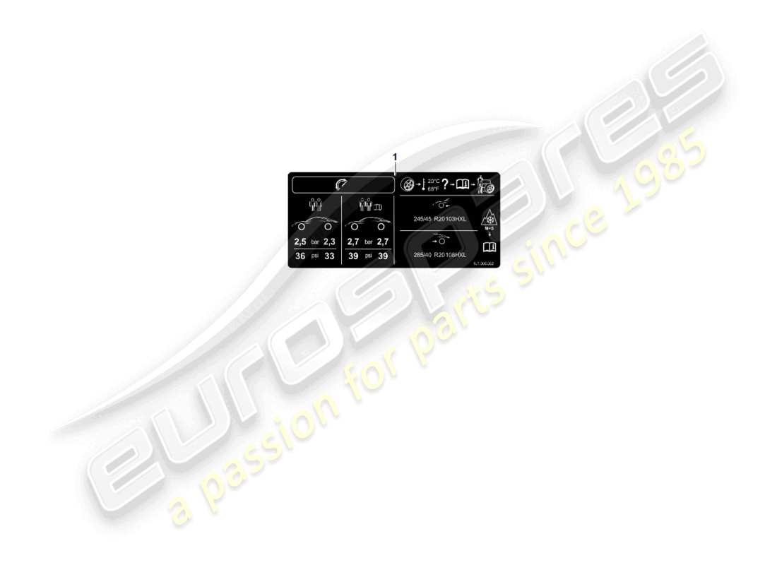 porsche 2023 (taycan 9j1-1) plaque signalétique pour la pression des pneus d - 11.08.2021>> schéma des pièces