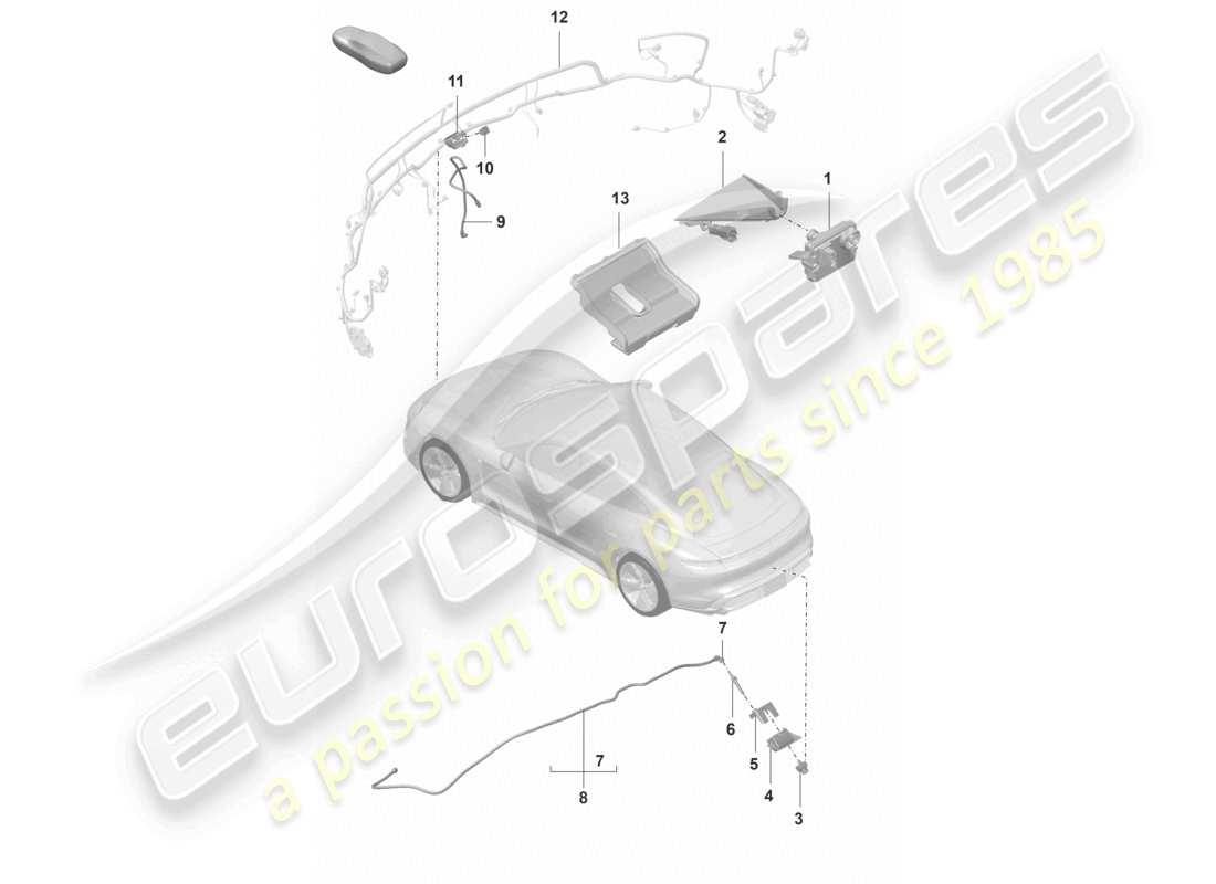 porsche 2023 (taycan 9j1-1) caméra frontale pour les programmes d'assistance à la conduite caméra de recul vue de dessus réelle schéma des pièces