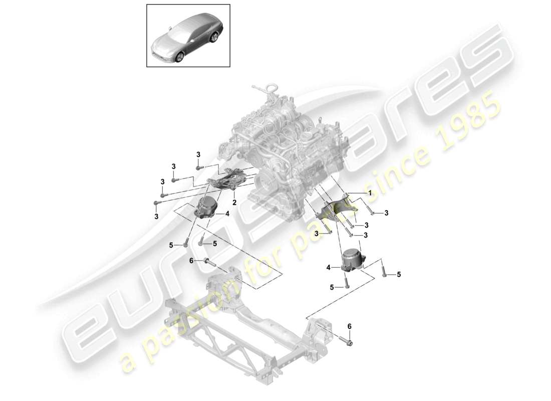 porsche 2021 (panamera 971-1) console de levage du moteur pour le montage du moteur schéma des pièces de montage du moteur
